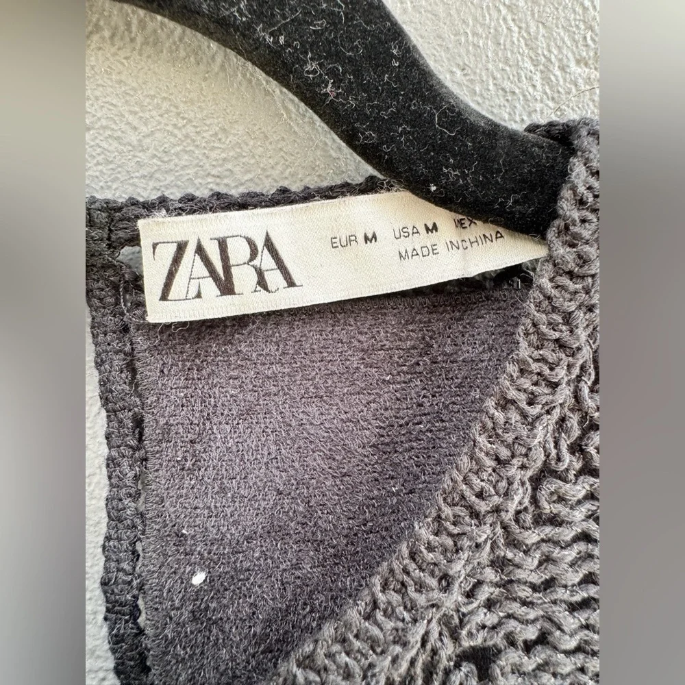 Zara Faux Leather Crochet Long Sleeve Top, Size M